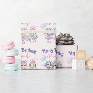Papel De Regalo Aniversario del Chica de Muñecas Purpurinas