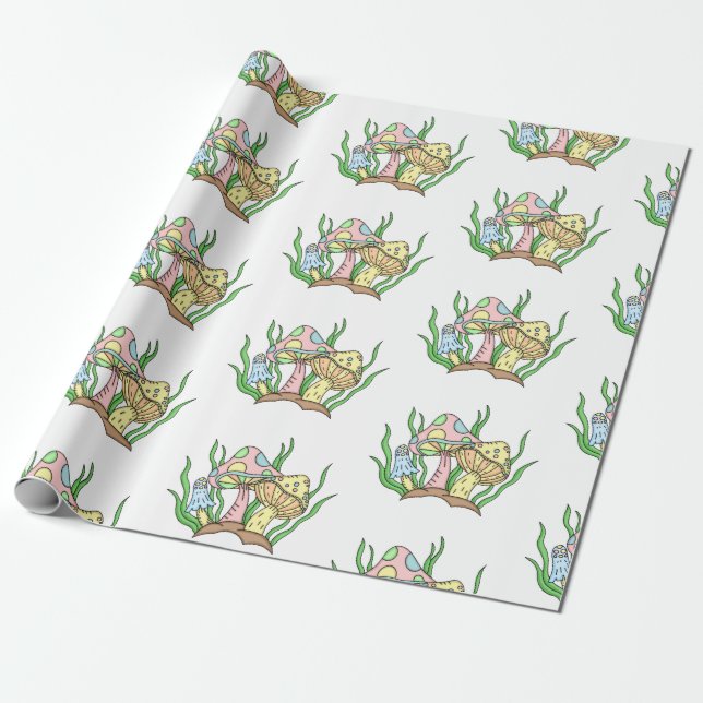 Papel De Regalo Aniversario del cumpleaños del hongo retro estilo  (Desenrollado)