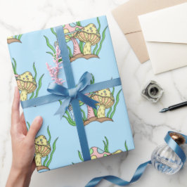 Papel De Regalo Aniversario del cumpleaños del hongo retro estilo 