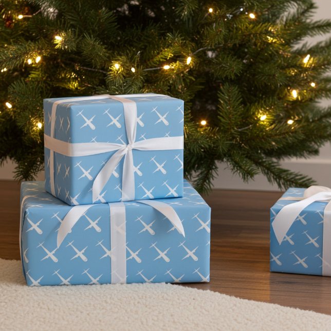 Papel De Regalo Aniversario del piloto del patrón elegante y azul  (Airplane wrapping paper)