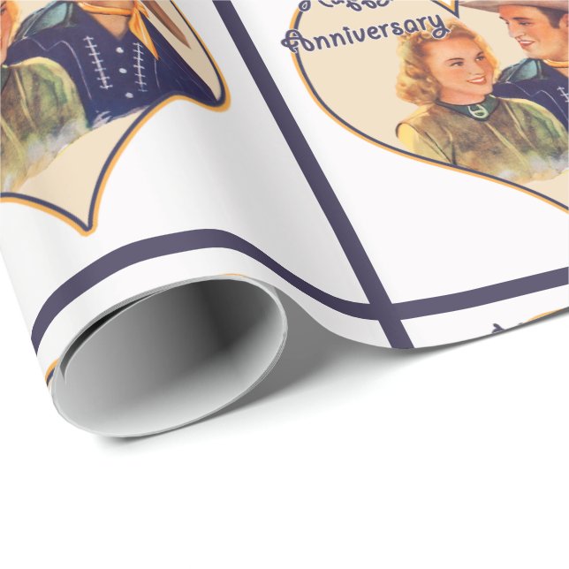 Papel De Regalo Aniversario feliz del vaquero de los pares (Esquina del rollo)