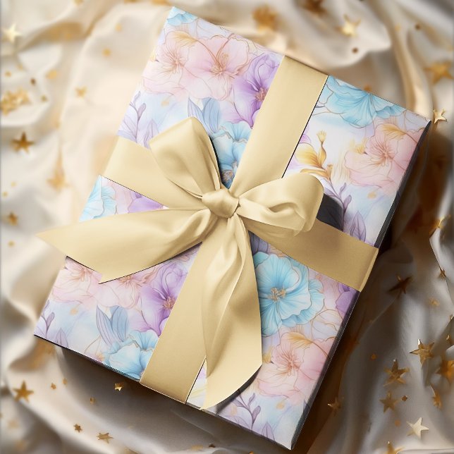 PAPEL DE REGALO ANIVERSARIO FLORAL PASTEL GIRLY ROMÁNTICO (ANNIVERSARY FLORAL WRAPPING PAPER)