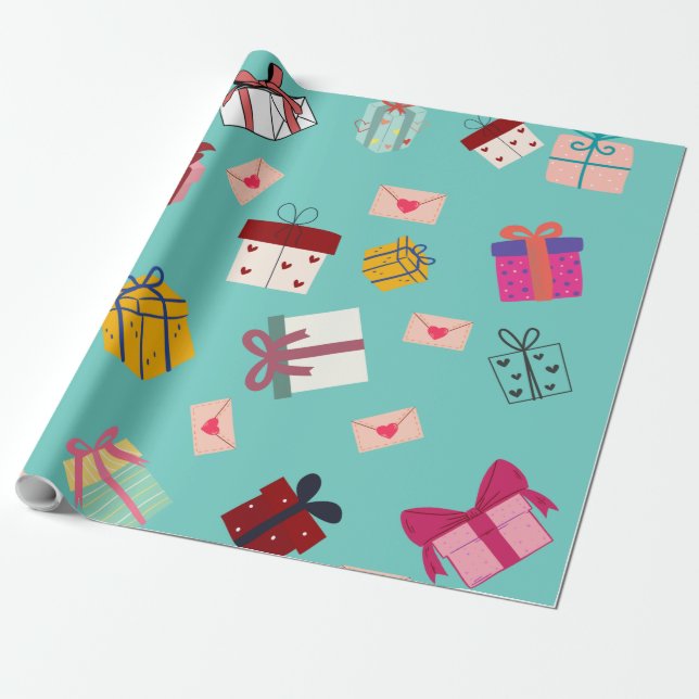 Papel De Regalo Aniversario moderno azul (Desenrollado)