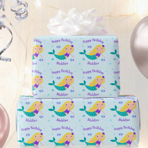 Papel De Regalo Aniversario personalizado de la sirena púrpura ban