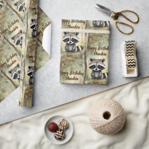 Papel De Regalo Aniversario personalizado de Raccoon del bebé