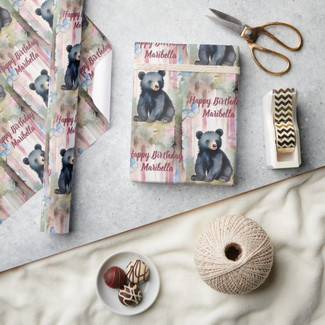 Papel De Regalo Aniversario personalizado del Chica del oso bebé (Artesanía)
