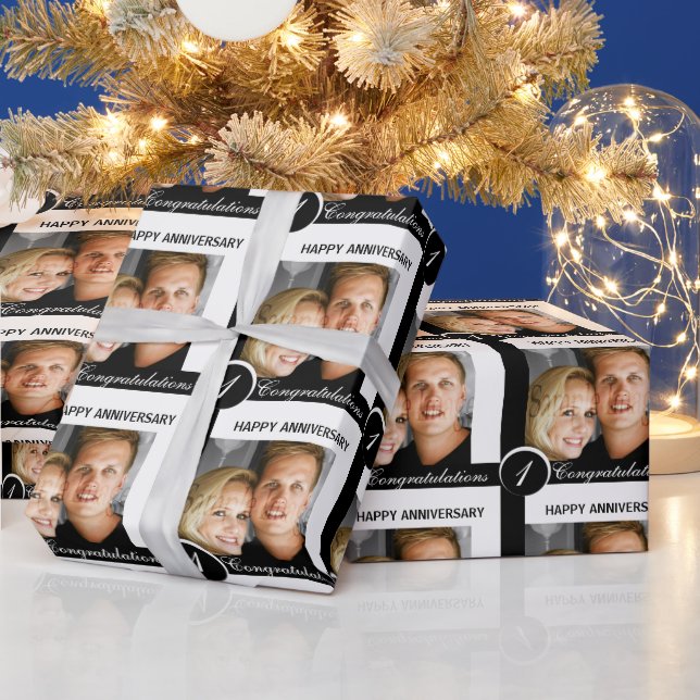 Papel De Regalo Año blanco negro de pareja de aniversario (Vacaciones)