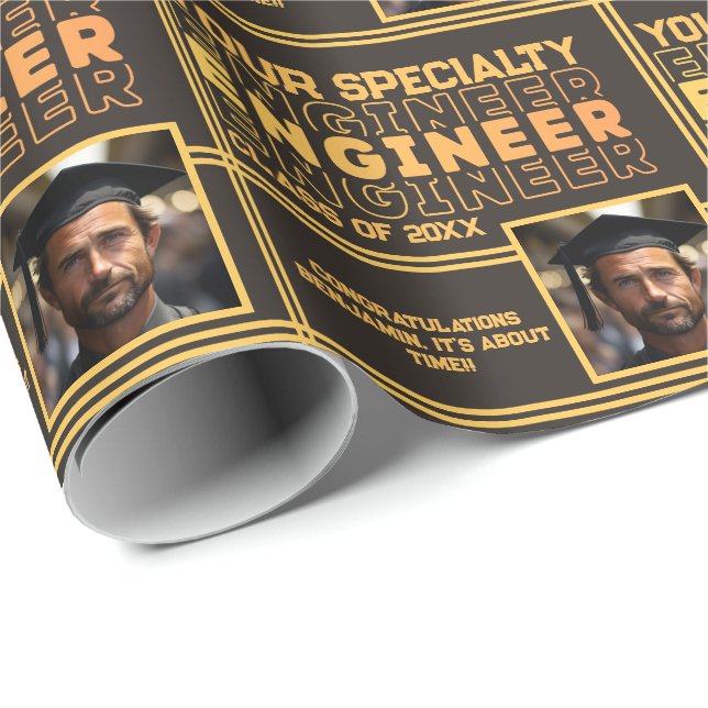 Papel De Regalo Año de Graduación de Nombre de Ingeniería Personal (Esquina del rollo)