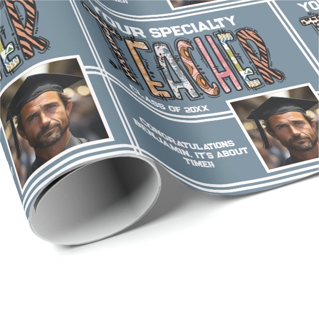 Papel De Regalo Año de graduación de nombre de profesor personaliz (Esquina del rollo)