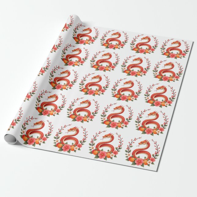 Papel De Regalo Año de la serpiente chino lindo riendo (Desenrollado)