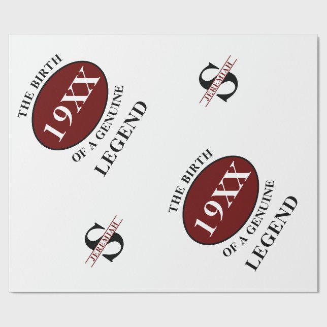 Papel De Regalo Año de leyenda de cumpleaños Monograma Nombre inic (Superficie plana)