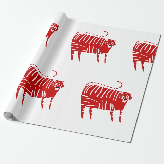 Papel De Regalo AÑO DEL TIGER ROJO Wrapping Paper (Desenrollado)