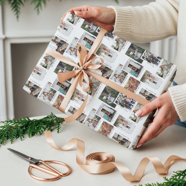Papel De Regalo Año en momentos 8 Collage de fotos familiar y subt (Year in Moments 8 Family Photo Collage & Captions Wrapping Paper)