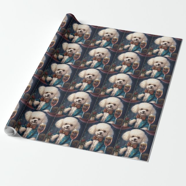 Papel De Regalo Año Nuevo Bichon Frise (Desenrollado)