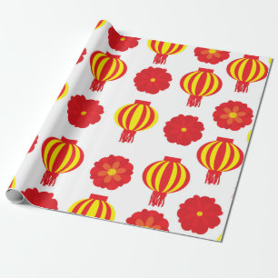 Papel De Regalo Año Nuevo Chino 2020 Amarillo en floral Linterna R