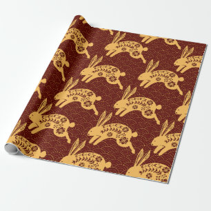 Papel De Regalo Año nuevo chino del dragón oro rojo