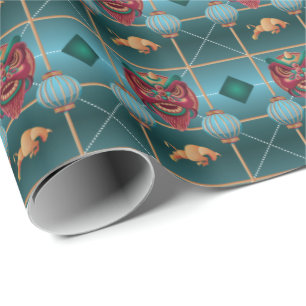 Papel De Regalo Año Nuevo Chino - Patrón de chequeo verde