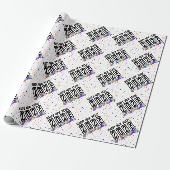 Papel De Regalo Año Nuevo Feliz para Odómetro 2026 (Desenrollado)