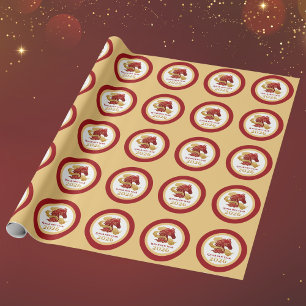 Papel De Regalo Año Nuevo Lunar Chino 2026 Caballo Rojo y Dorado