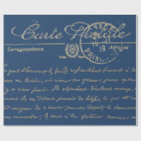 Antigua carta azul postal de escritura francesa