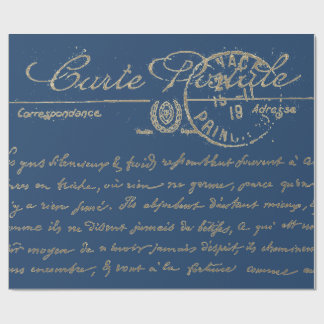 Papel De Regalo Antigua carta azul postal de escritura francesa