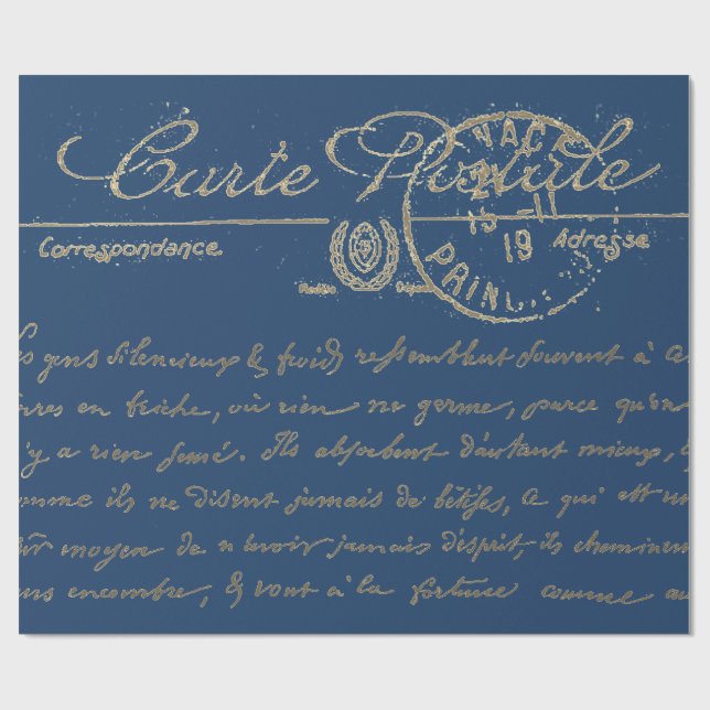 Papel De Regalo Antigua carta azul postal de escritura francesa (Superficie plana)