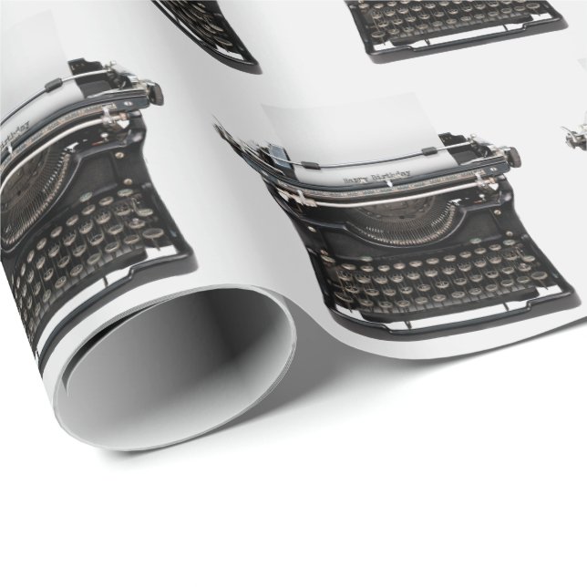 Papel De Regalo Antigua máquina de escribir con feliz cumpleaños (Esquina del rollo)