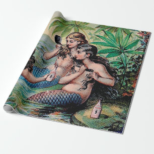 Papel De Regalo Antigua nave del tesoro de sirenas victorianas vin