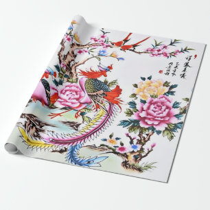 Papel De Regalo Antiguas Aves Florales Chinas Decoupage Chinoiseri