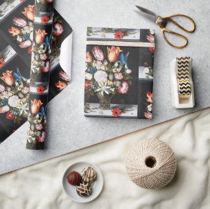 Papel De Regalo Antiguas Tulipas y Rosas Holandesas de Bosschaert 