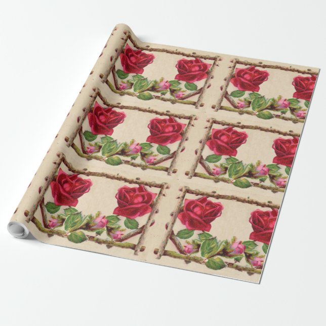 Papel De Regalo Antigüedad victoriana antigua rosa rústica (Desenrollado)