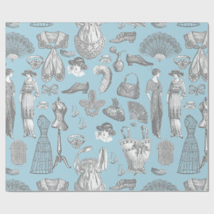 Papel De Regalo antigüedades edwardian vintage moda señoras azul