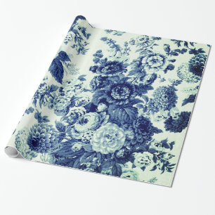 Papel De Regalo Antiguo azul índigo azul vintage Floral Toile