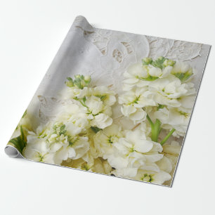 Papel De Regalo Antiguo encaje con flores blancas