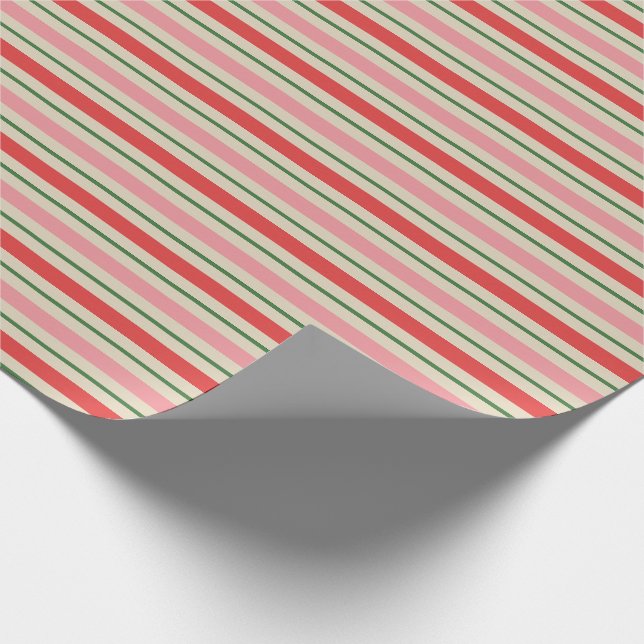Papel De Regalo Antiguo Navidades de moda Patrón de tiras Rojo ros (Esquina)