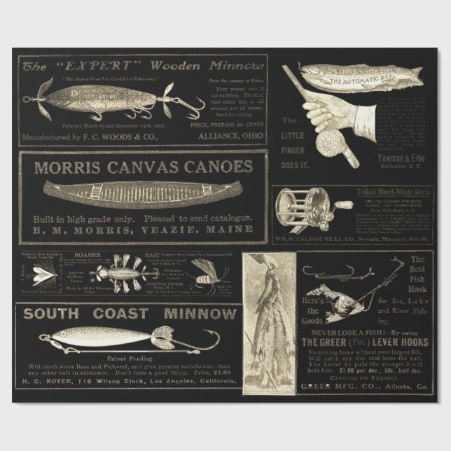 Papel De Regalo Antiguo Pescador Anuncio Circa 1909 Lures Wr (Superficie plana)