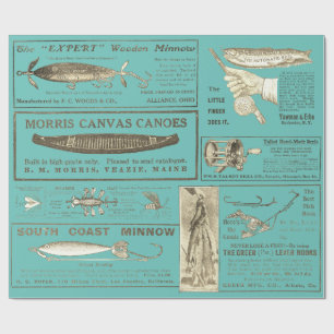 Papel De Regalo Antiguo Pescador Anuncio Circa 1909 Lures Wr