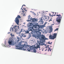 Papel De Regalo Antiguo Pink Indigo Azul Vintage Floral Toile