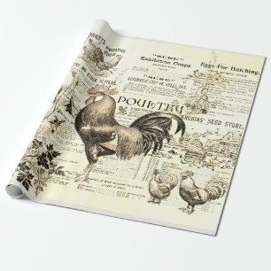 Papel De Regalo Antiguo Rooster Horticultura Ands Ephemera Beige