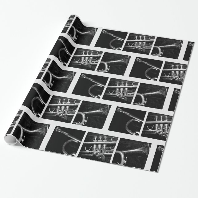 Papel De Regalo Antiguo Trumpet Black and White Pattern para músic (Desenrollado)