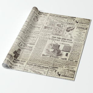 Papel De Regalo Antiguo Viejo Beige Anexos Franceses Ephemera