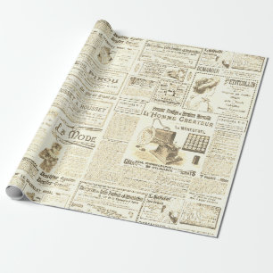 Papel De Regalo Antiguo Viejo Beige Anexos Franceses Ephemera