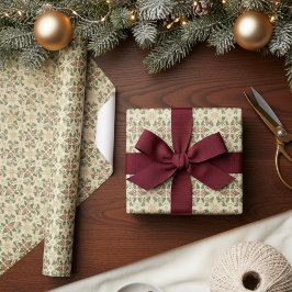Papel De Regalo Antique Christmas Holly Vines Vintage Texture
