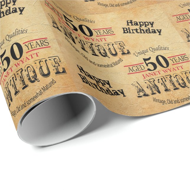 Papel De Regalo Antique Grunge Cumpleaños | 50.º cumpleaños (Esquina del rollo)