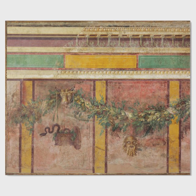 PAPEL DE REGALO ANTIQUE ROMAN FRESCO,SATYR MASK,GARLAND,FRUITS  (Superficie plana)
