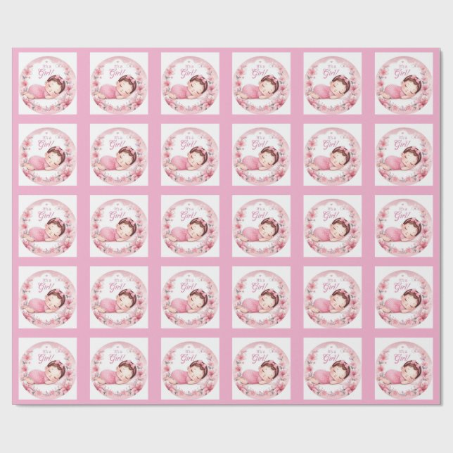 Papel De Regalo Anuncio de Bebé Niña Linda (Superficie plana)