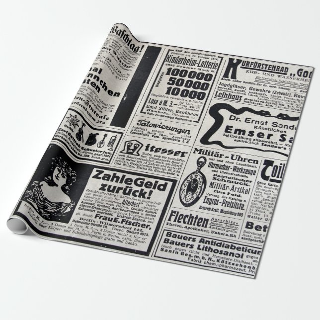 Papel De Regalo Anuncios típicos en alemán en una nueva Europa (Desenrollado)