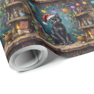 Papel De Regalo Apothecario de Navidad del Gato Negro Magia