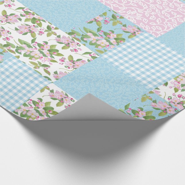 Papel De Regalo Apple Blossom Pink, Blue, Green Faux Patchwork (Esquina)