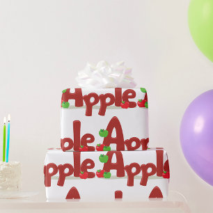 Papel De Regalo Apple Word Art con manzanas rojas y verdes
